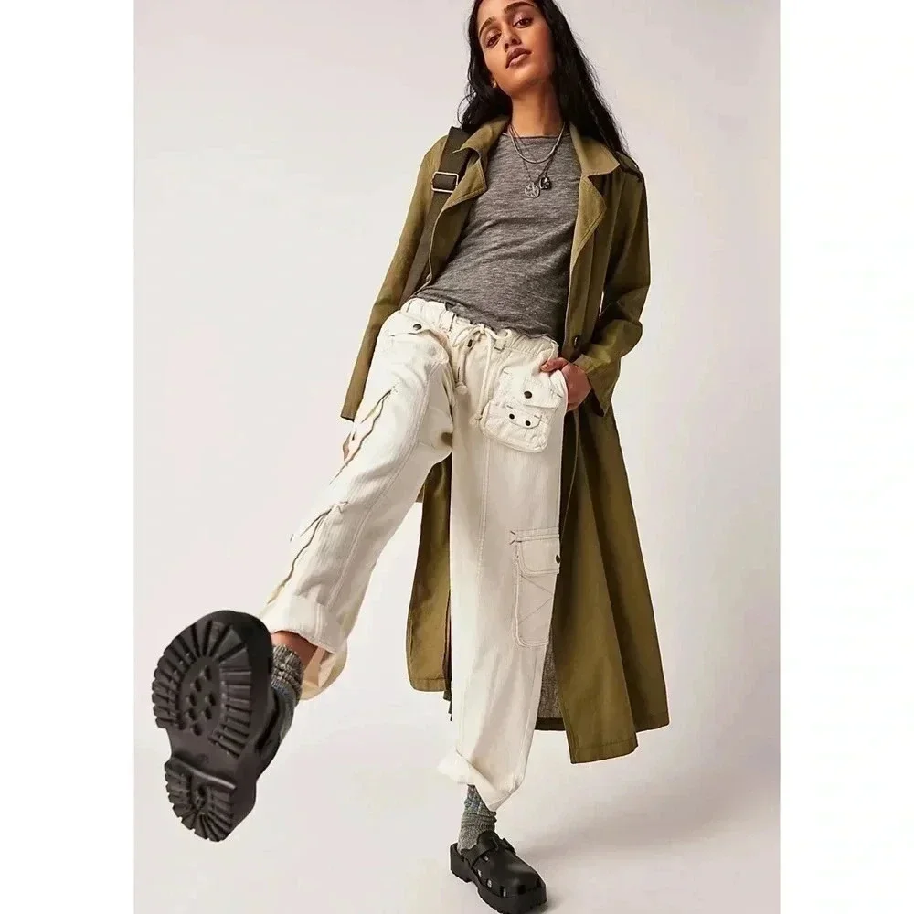New Free People Tahiti Low-Rise Cargo Pants White Large